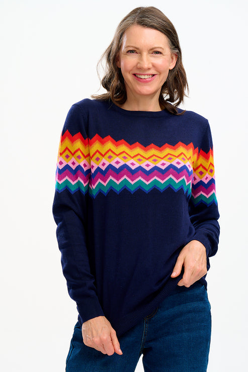 Rita Jumper - Navy, Fairisle Stripe