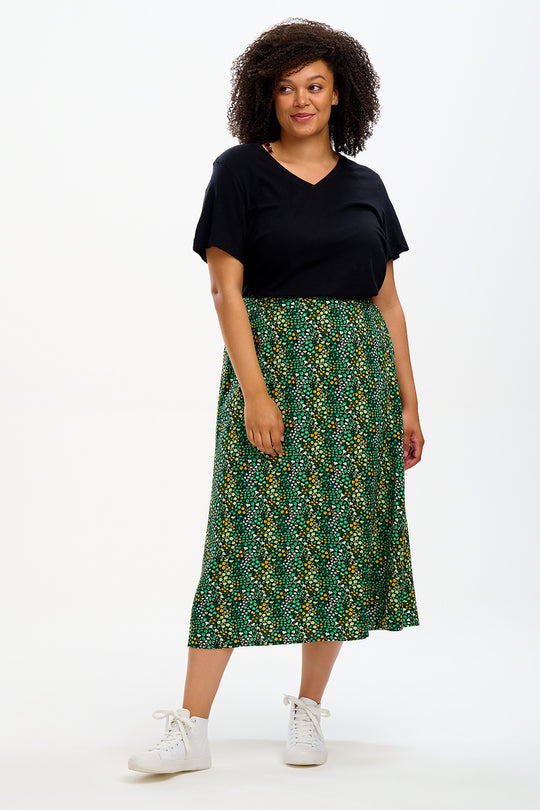 Zora Skirt - Black/Green, Ditsy Floral