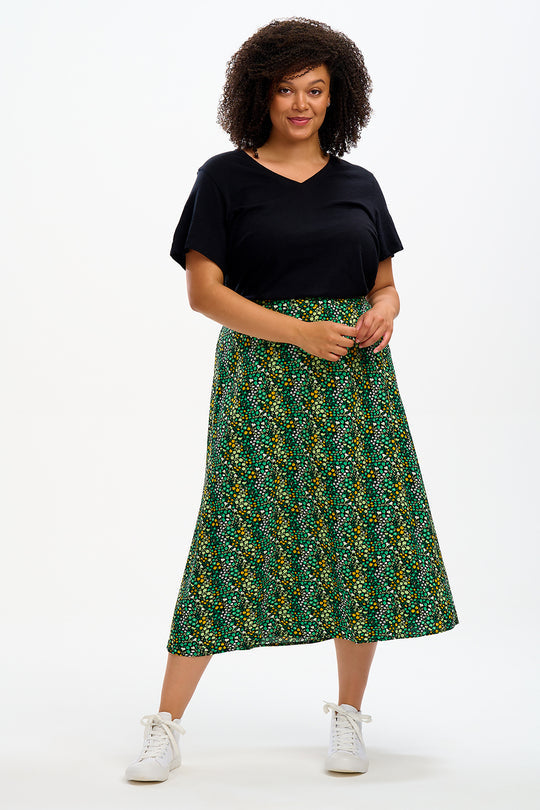 Zora Skirt - Black/Green, Ditsy Floral