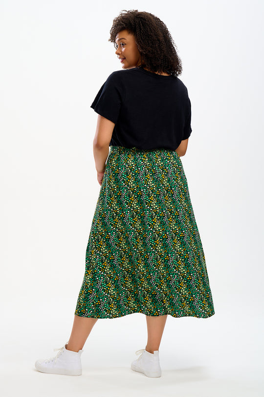Zora Skirt - Black/Green, Ditsy Floral
