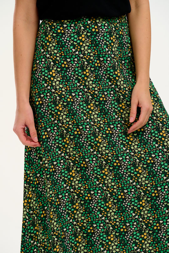 Zora Skirt - Black/Green, Ditsy Floral