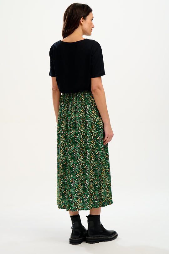 Zora Skirt - Black/Green, Ditsy Floral