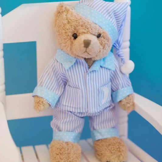 Powell Craft - Teddy with Blue Stripe Pyjamas and Night Cap