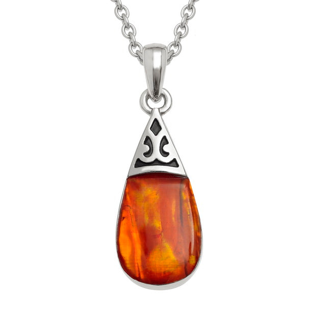Paua Shell - Amber pear drop necklace