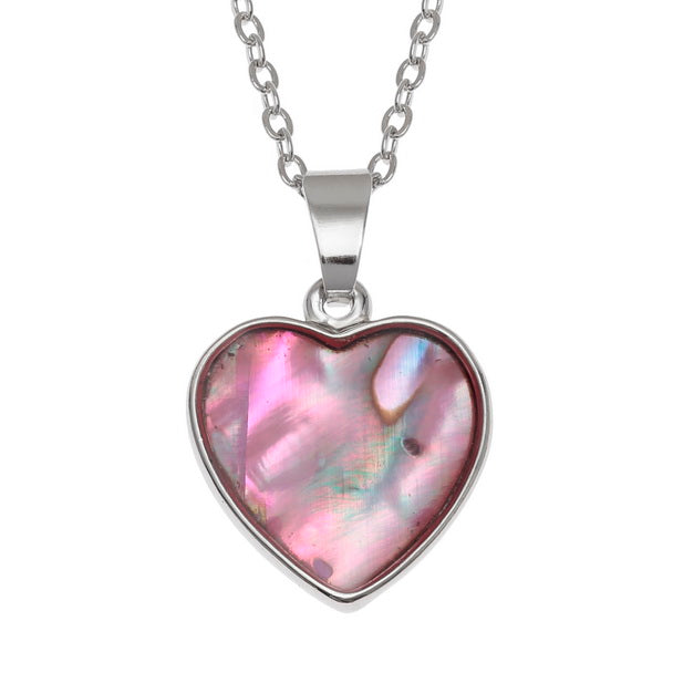 Paua Shell - Pink Heart Necklace