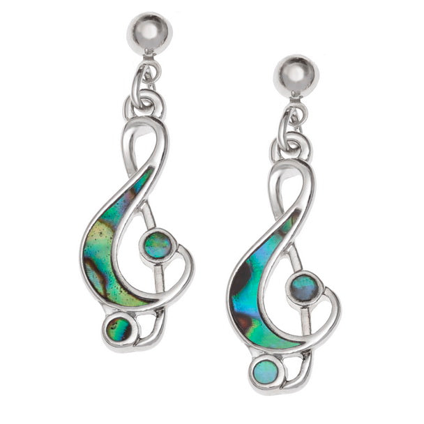 Paua Shell Treble Clef Music Note Earrings