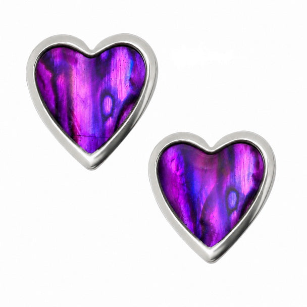 Paua Shell - Purple Heart Stud Earrings