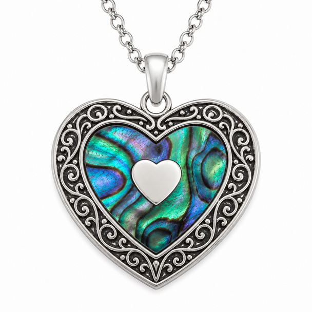 Paua Shell - Ornate Heart Necklace