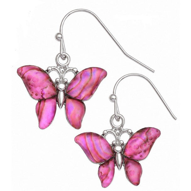 Paua Shell - Pink Butterfly Earrings