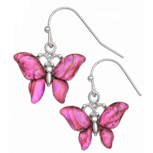 Paua Shell - Pink Butterfly Earrings
