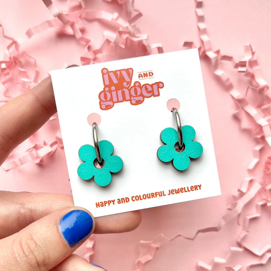 Ivy & Ginger - Teal Flower Hoop Earrings