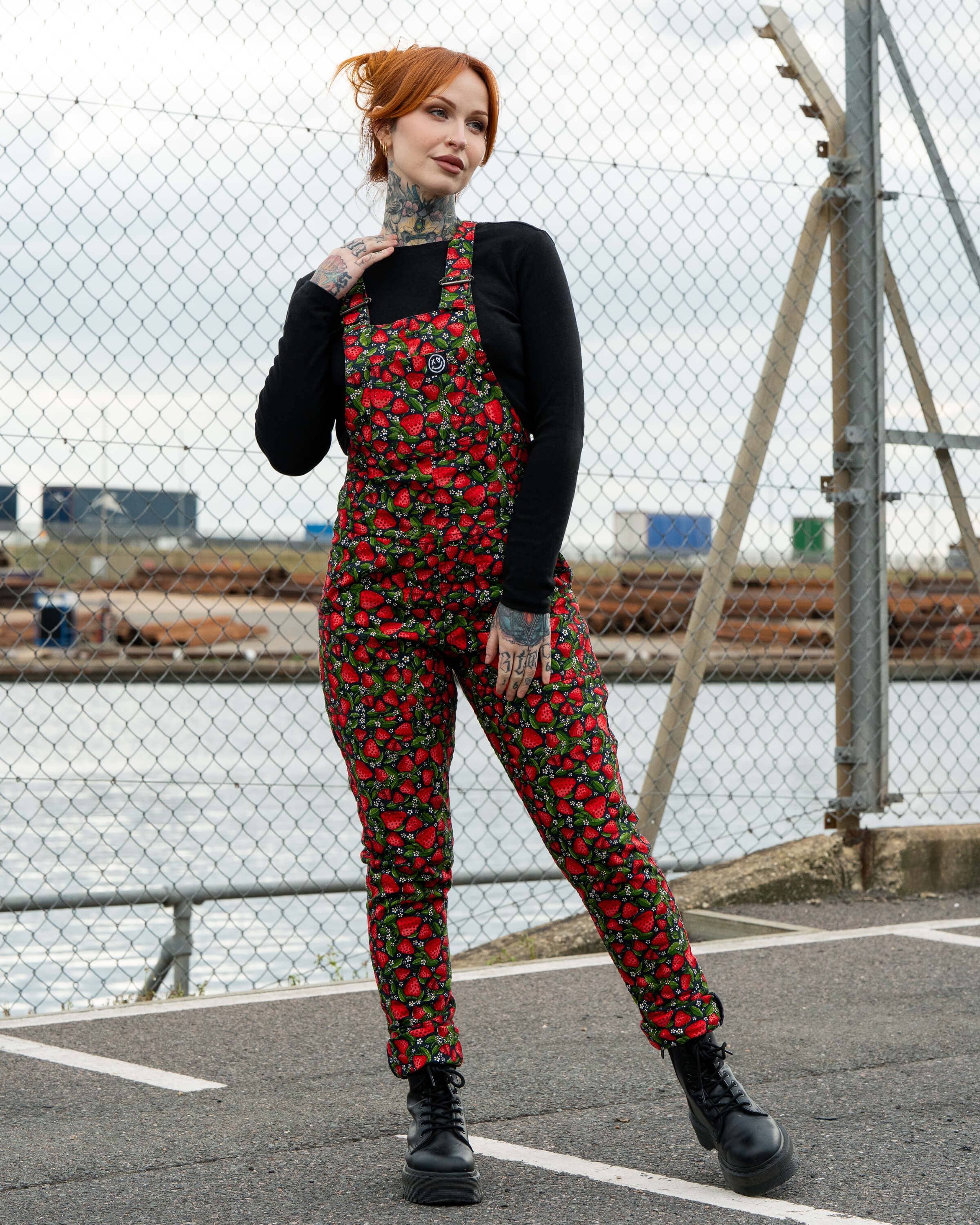 Rebel Romance Strawberry Field Stretch Dungarees
