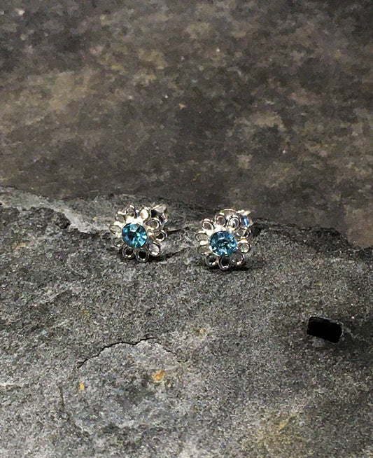 Blue Lily 925 - AQUA CZ FLOWER STUD 8MM