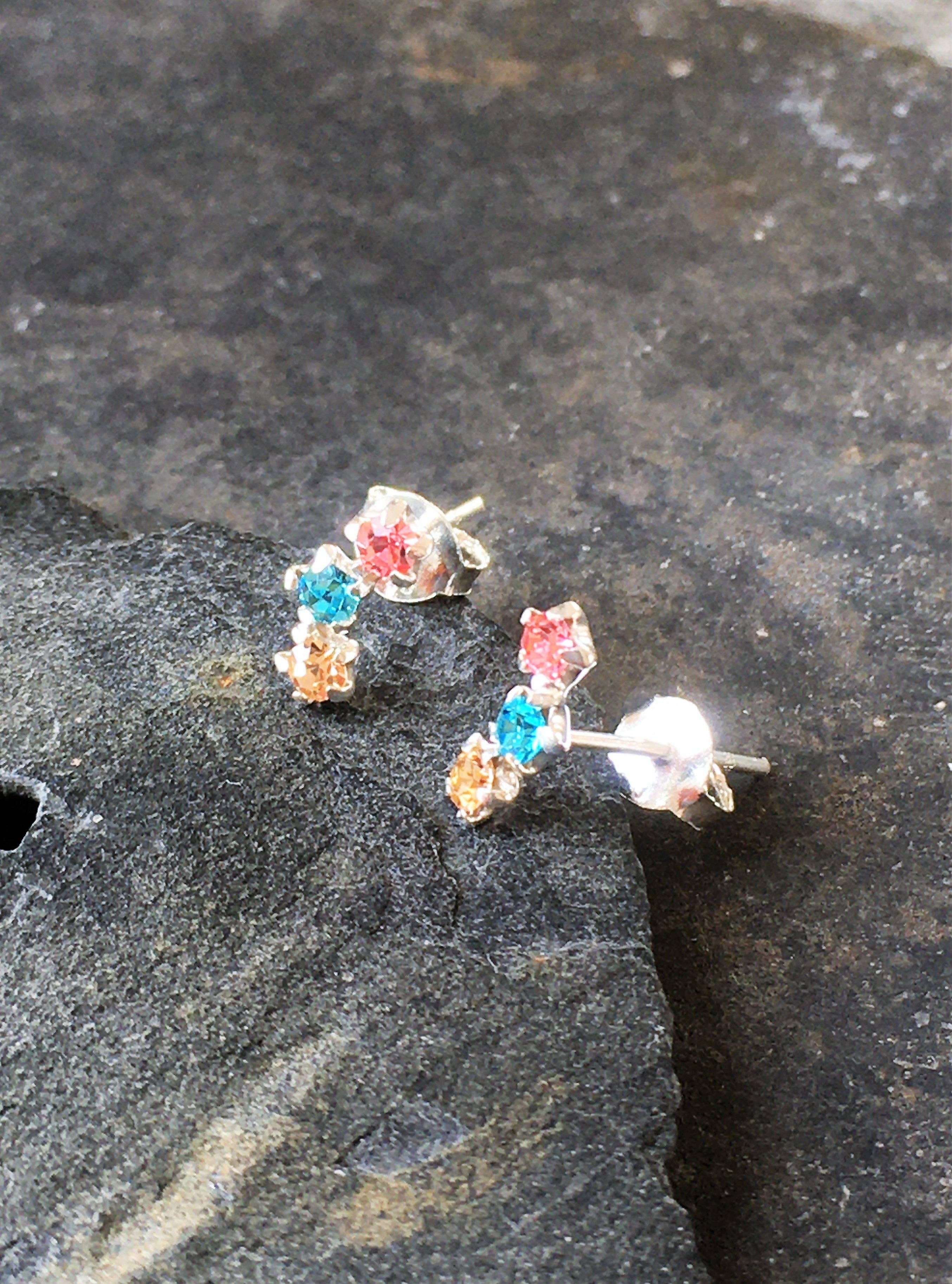 3 STAR MULTI 3MM CZ STUD EARRINGS