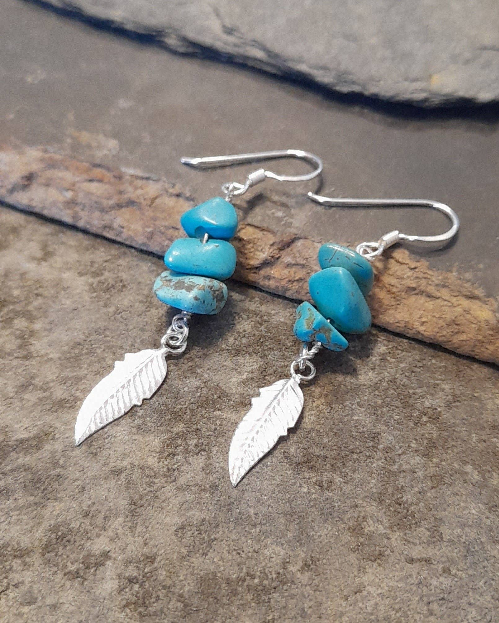 Turquoise & Feather Earrings 35MM DROP