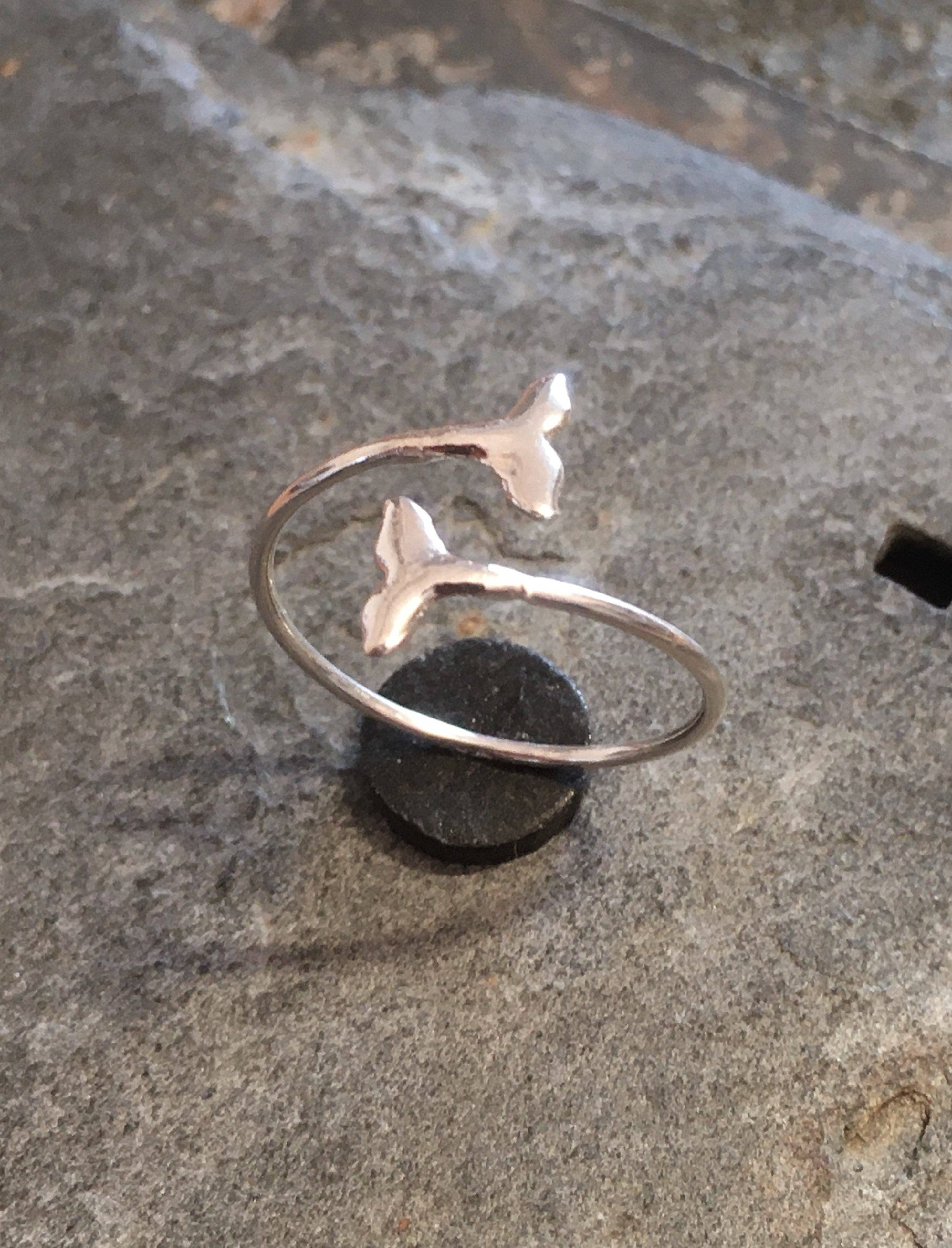 SILVER WHALE TAIL RING -  ONE SIZE