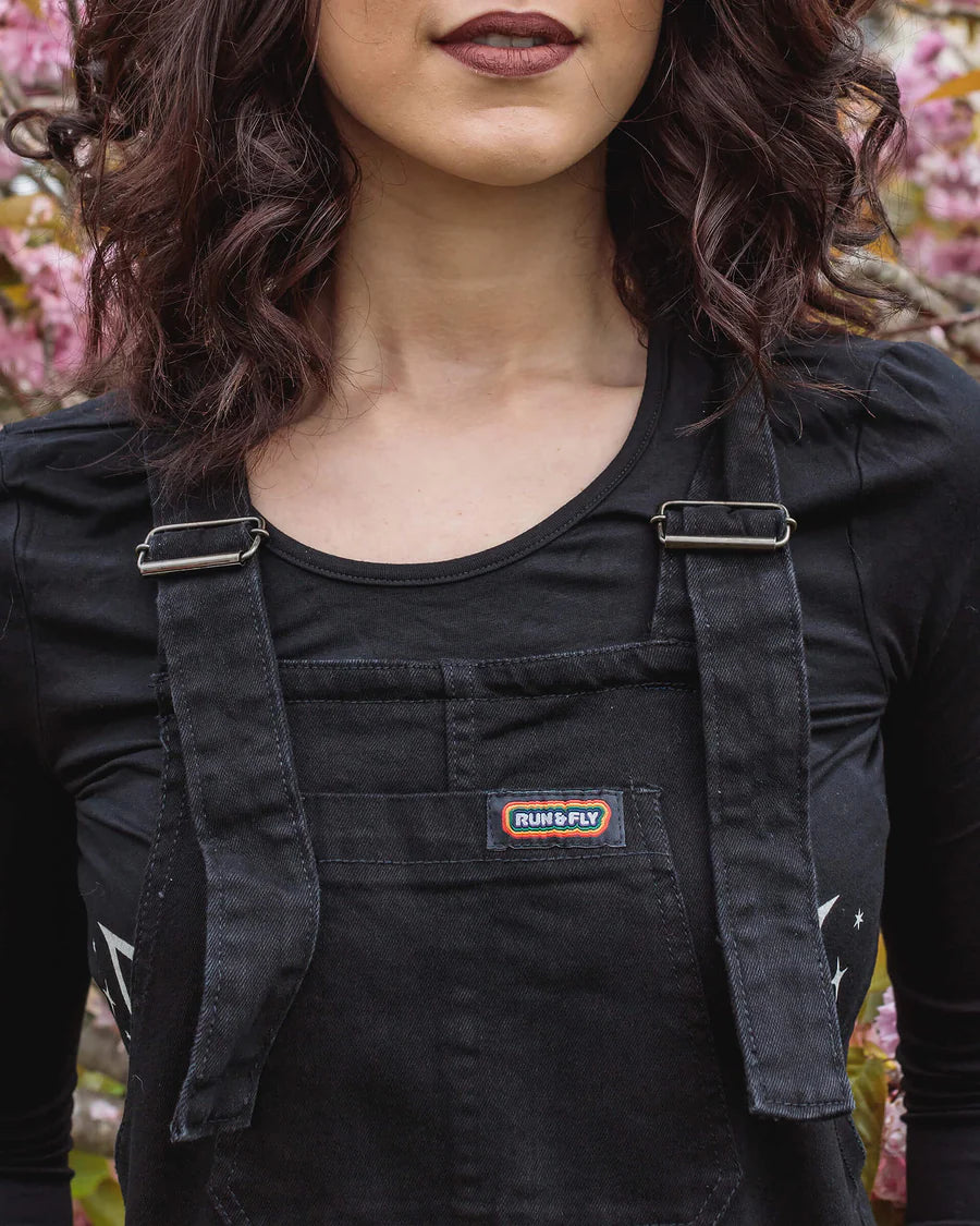 Run & Fly - Black Stretch Denim Dungarees