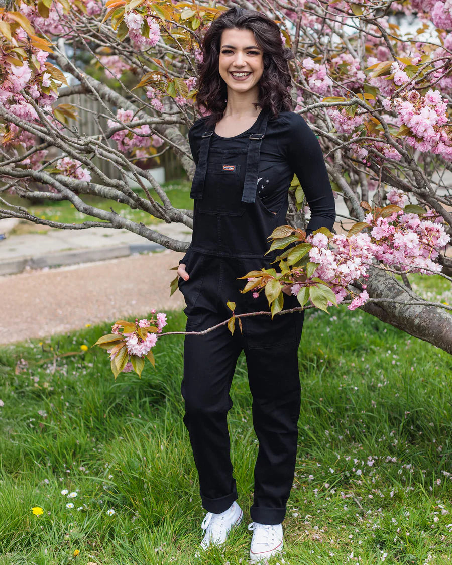 Run & Fly - Black Stretch Denim Dungarees