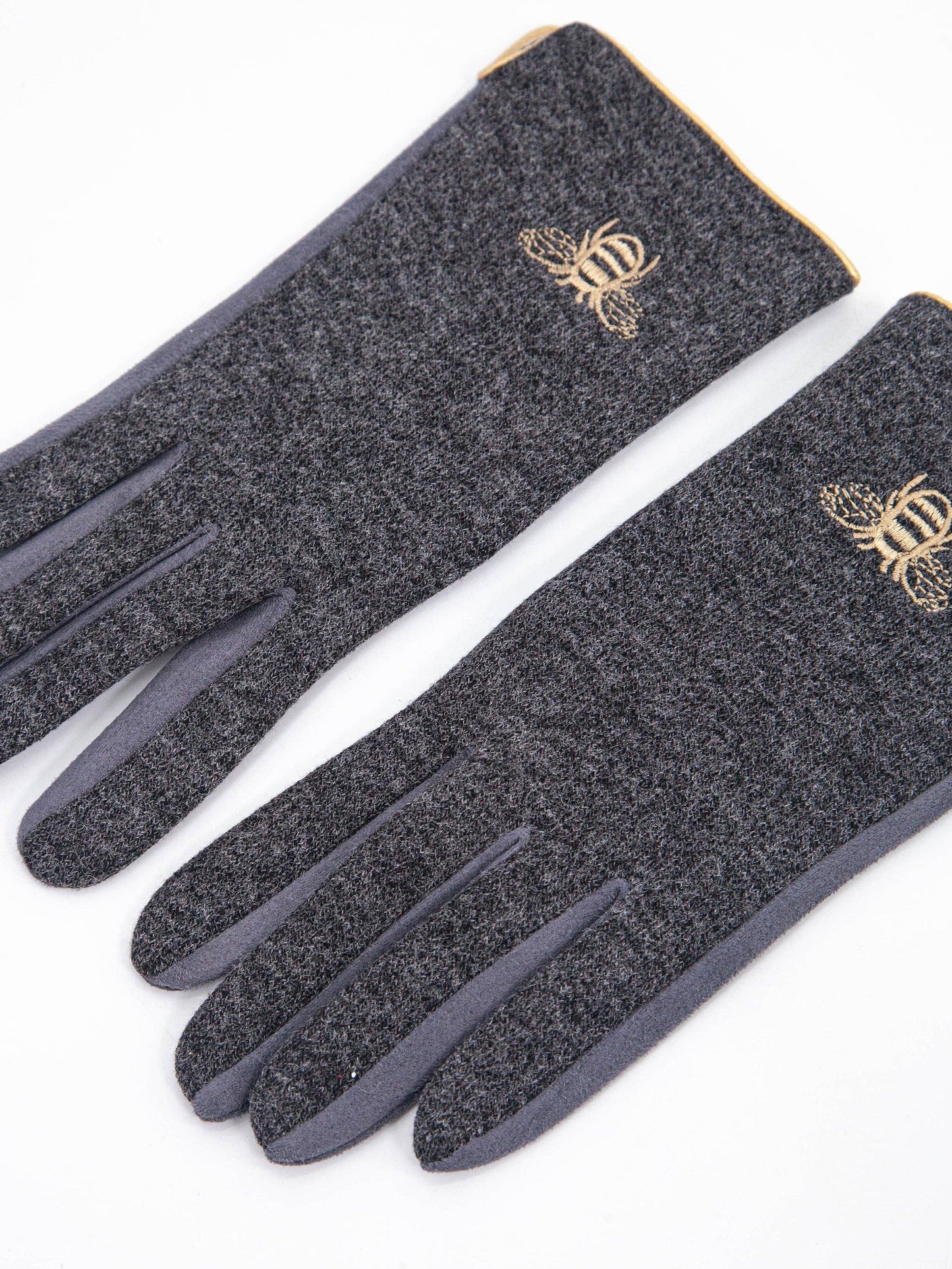 Bee Embroidered Gloves - Dark Grey