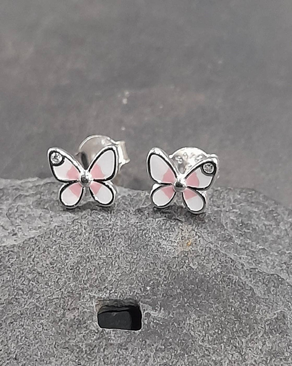 ENAMEL/CZ BUTTERFLY STUD EARRINGS 7MM