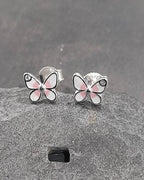 ENAMEL/CZ BUTTERFLY STUD EARRINGS 7MM