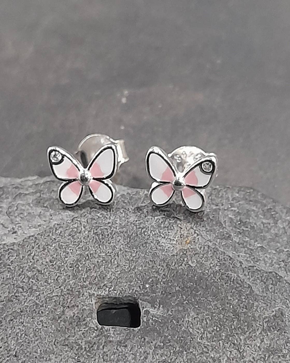 ENAMEL/CZ BUTTERFLY STUD EARRINGS 7MM