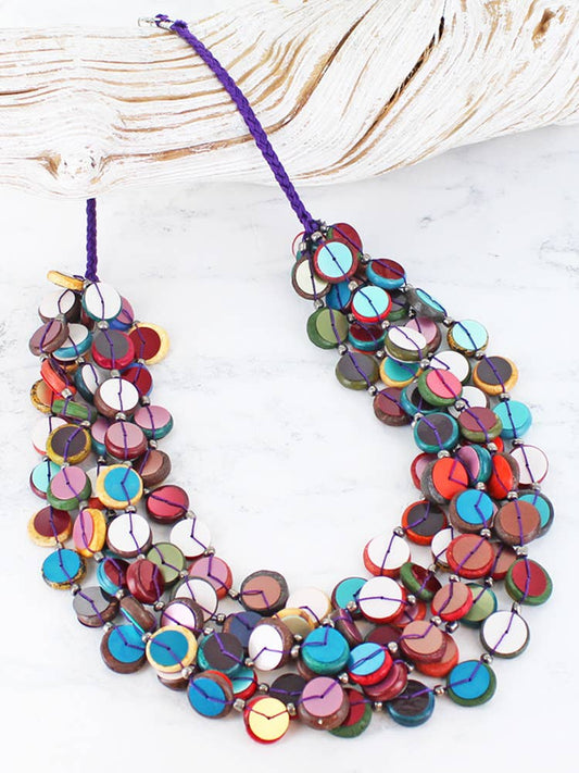 Suzie Blue - CHUNKY WOODEN BEAD & SEQUIN NECKLACE