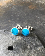 Round Blue Turquoise Stud Earrings