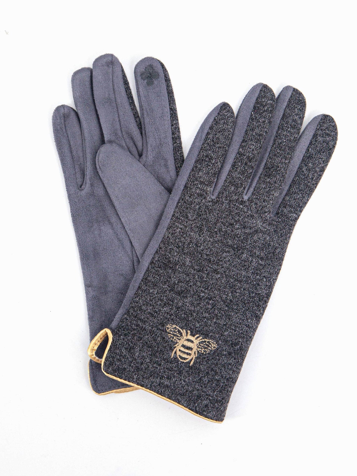 Bee Embroidered Gloves - Dark Grey