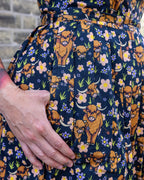 Highland Cows Stretch Belted Tea Dress with Pockets