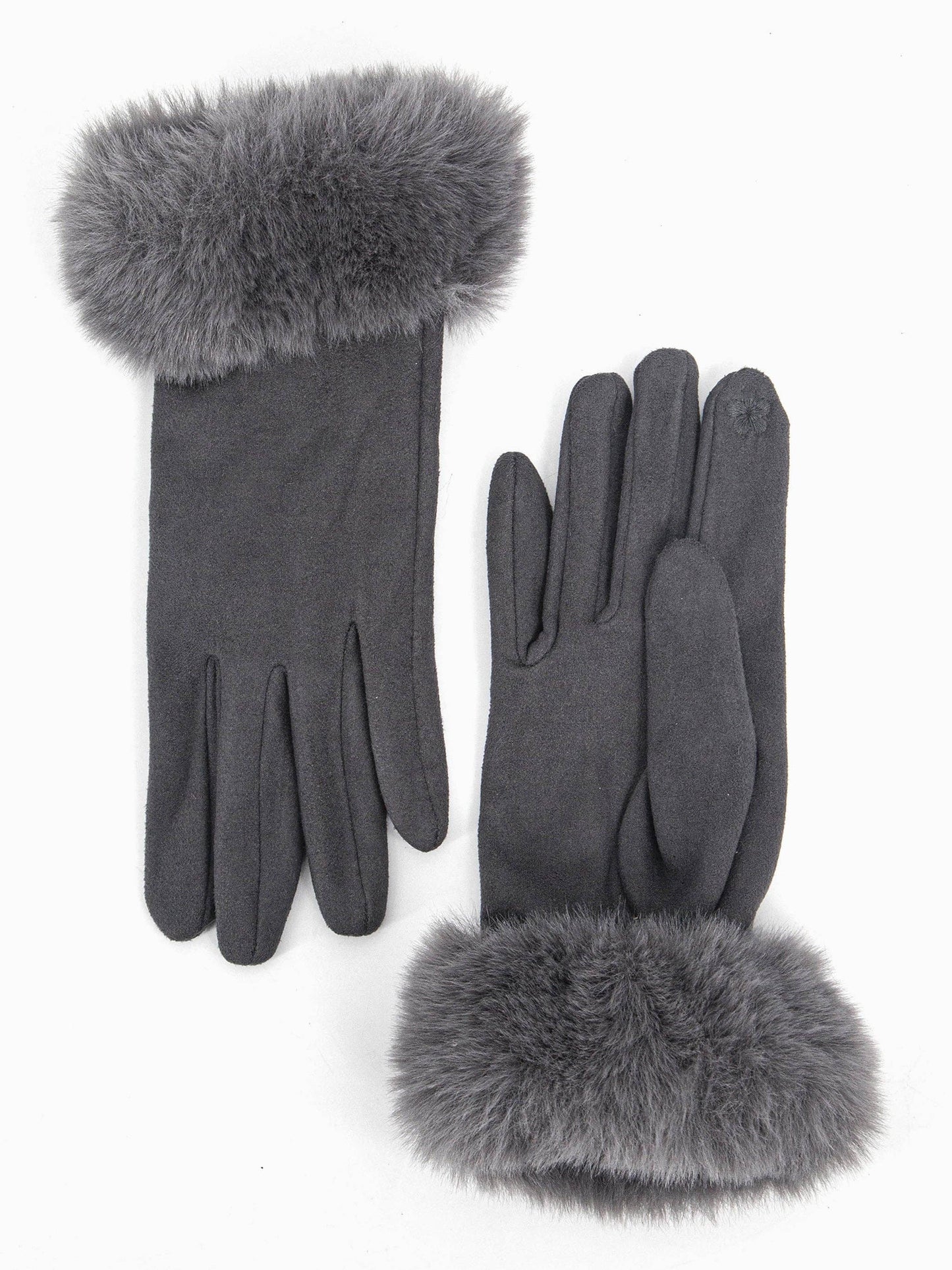 Zara Faux Fur Cuff Gloves - Dark Grey, Velvet