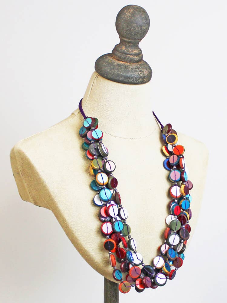 Suzie Blue - CHUNKY WOODEN BEAD & SEQUIN NECKLACE