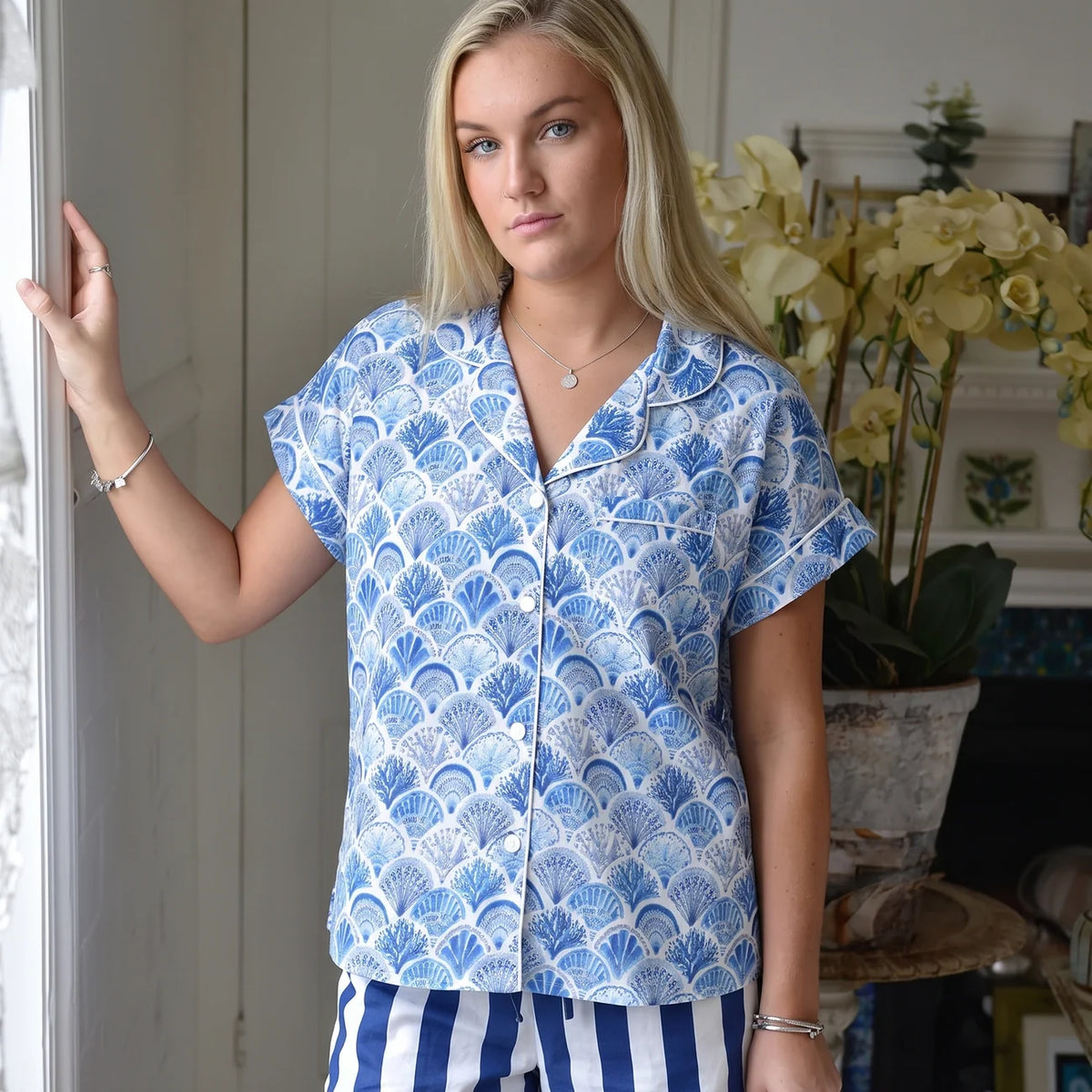 Powell Craft - Stripe & Seashell Short Pyjamas