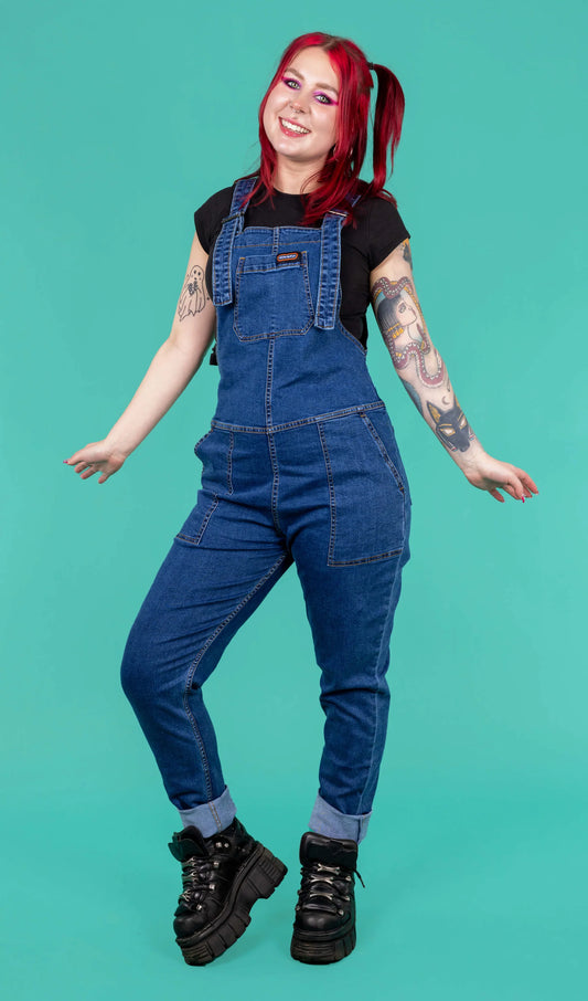 Blue Stone Wash Stretch Denim Dungarees