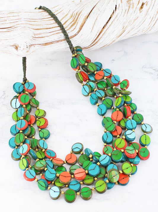 Suzie Blue -  CHUNKY WOODEN BEAD & SEQUIN NECKLACE GN