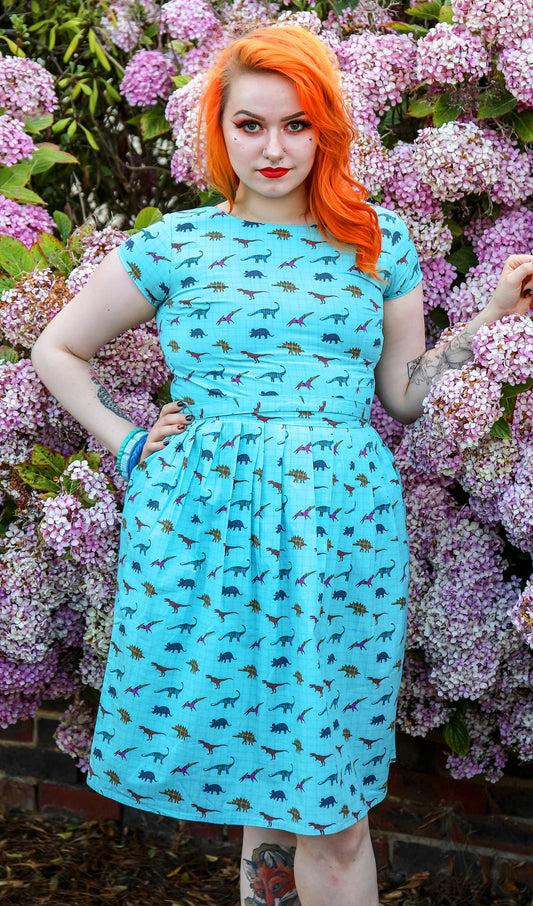Tartan Dinosaur Tea Party Dress - Size 8