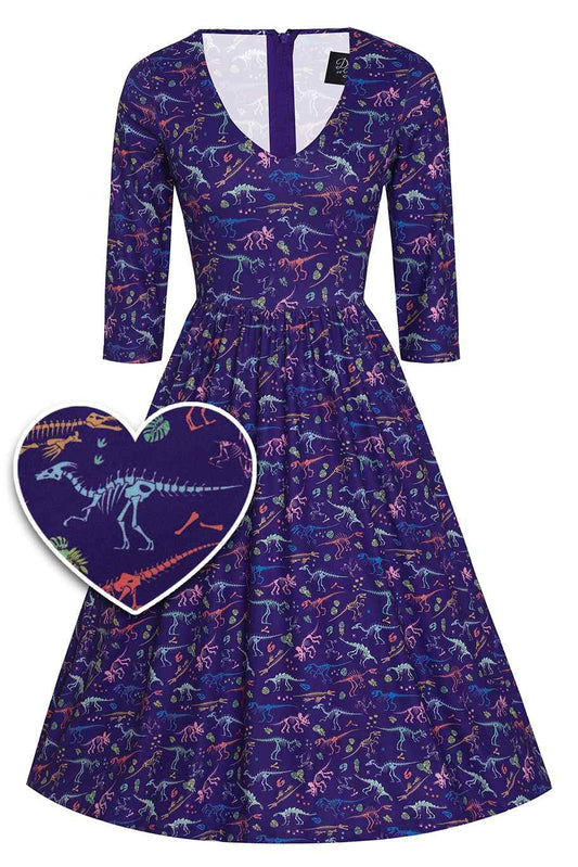 Billie Purple Dinosaur Fossil Print Dress