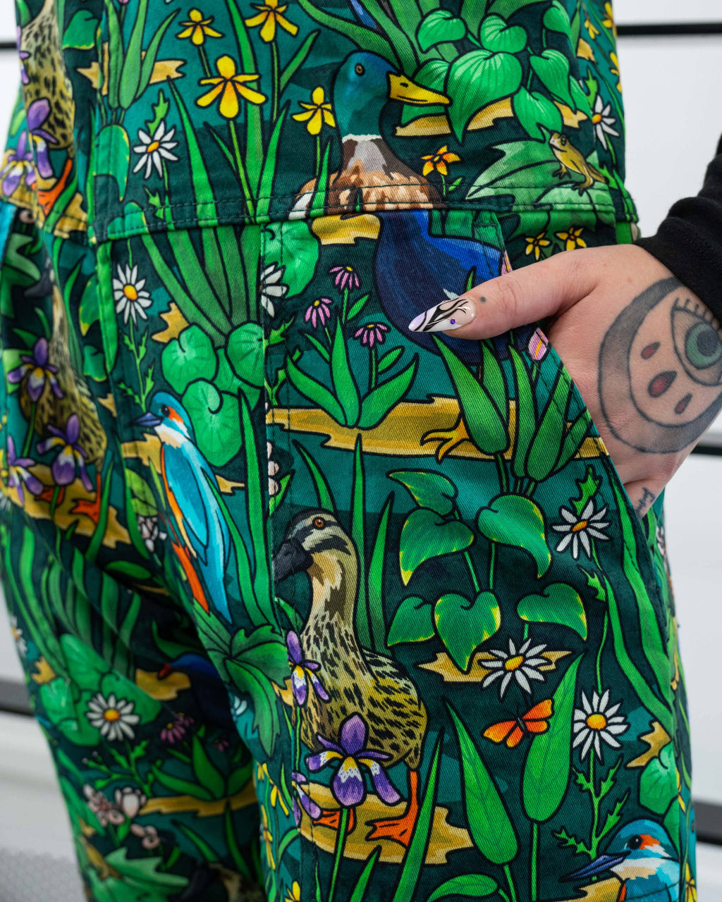 Rebel Romance Pond Birds Stretch Dungarees