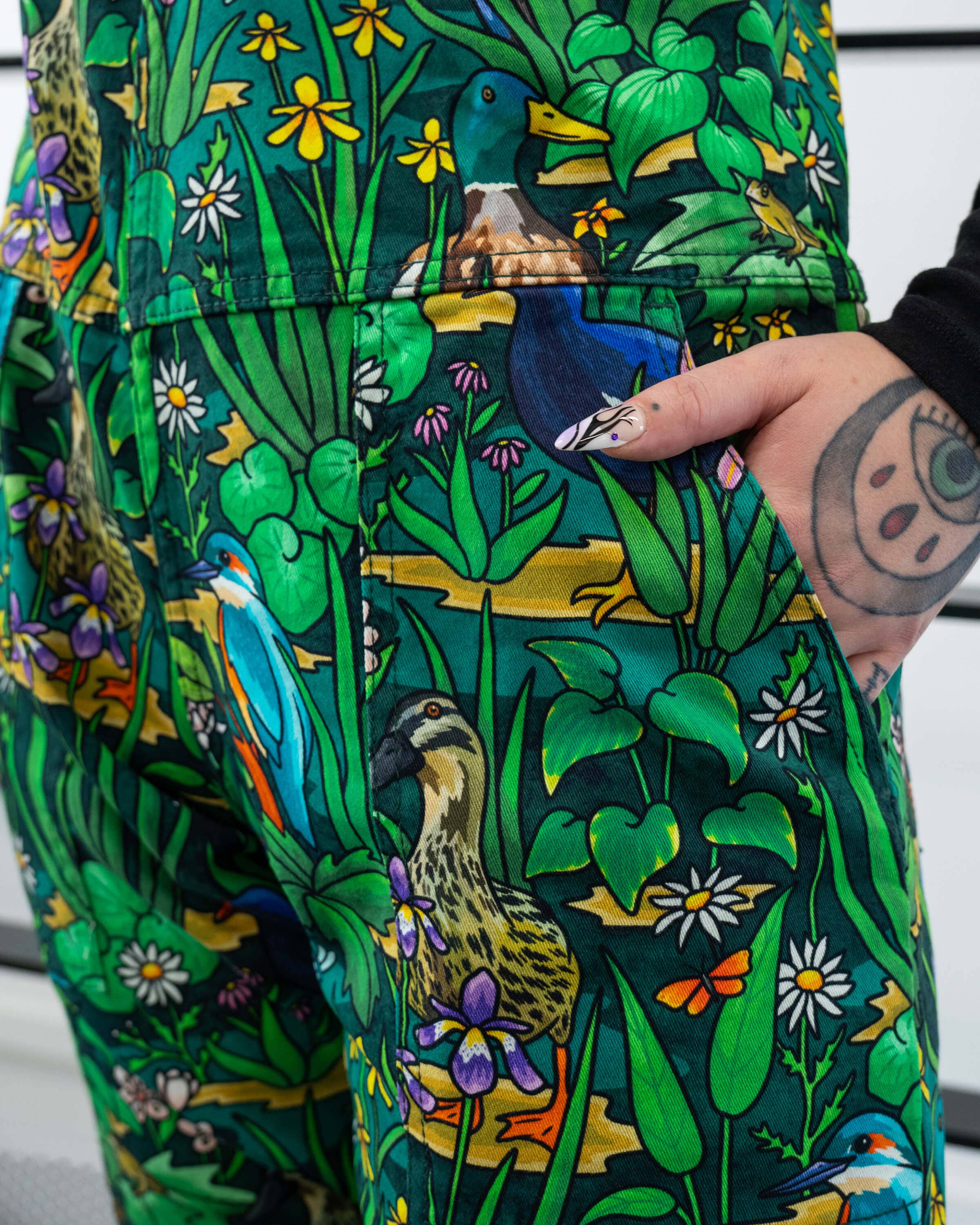 Rebel Romance Pond Birds Stretch Dungarees