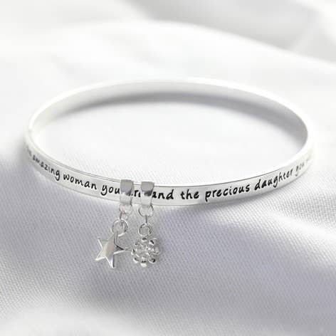 New 'Precious Daughter' Meaningful Word Bangle Silver