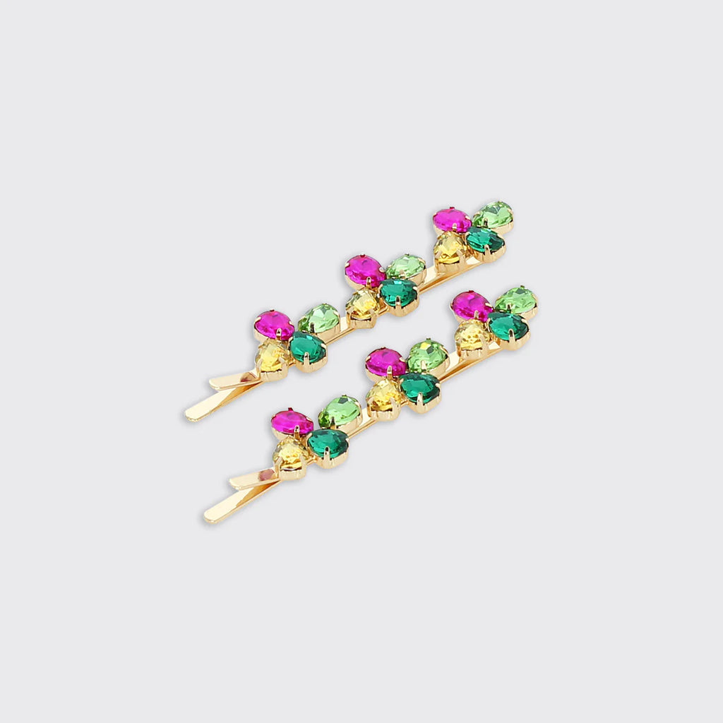 Millie Mae - Floral Gemstone Set Of Two Hair Slides - Multicolour