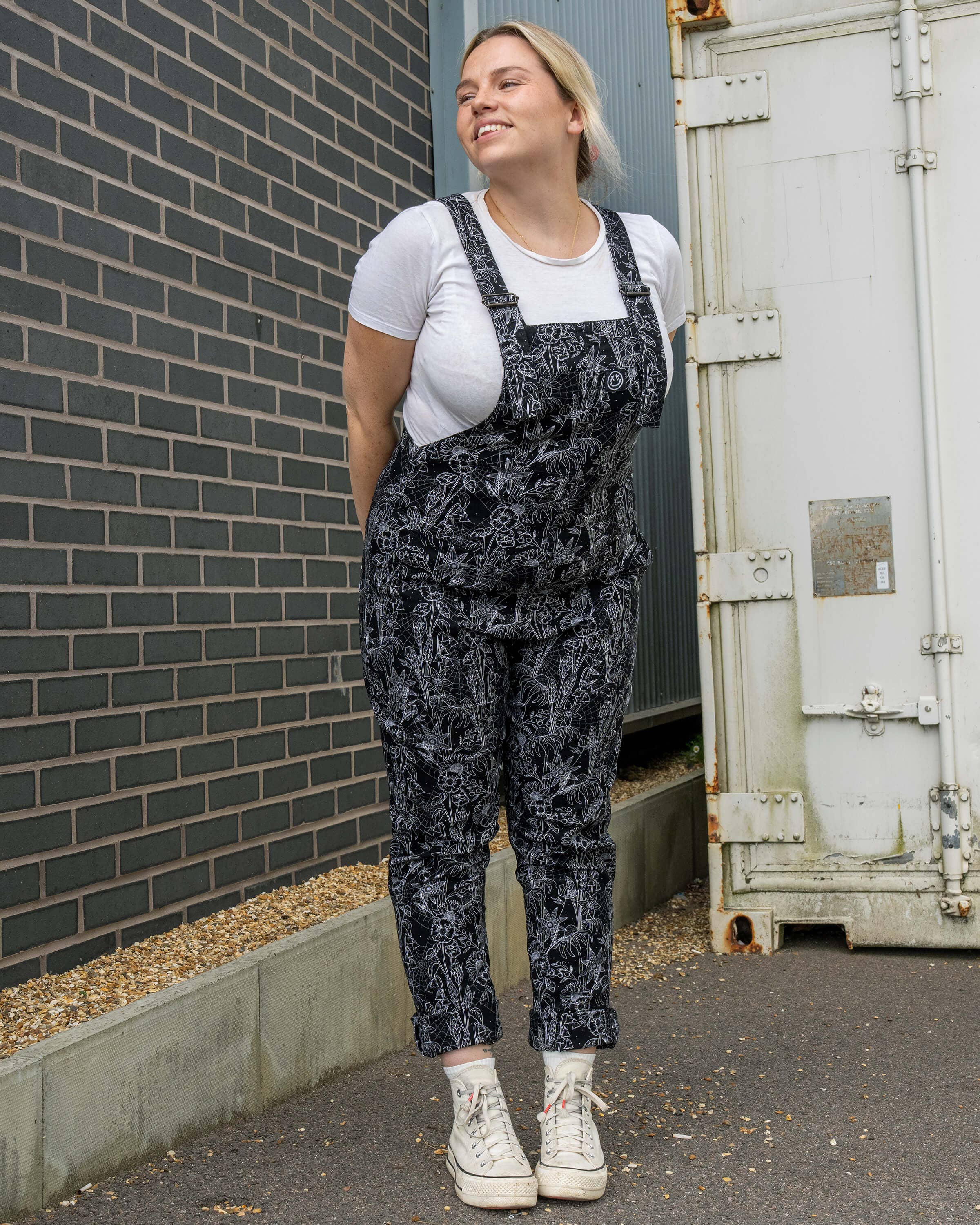 Rebel Romance Black Floral Cobweb Stretch Dungarees