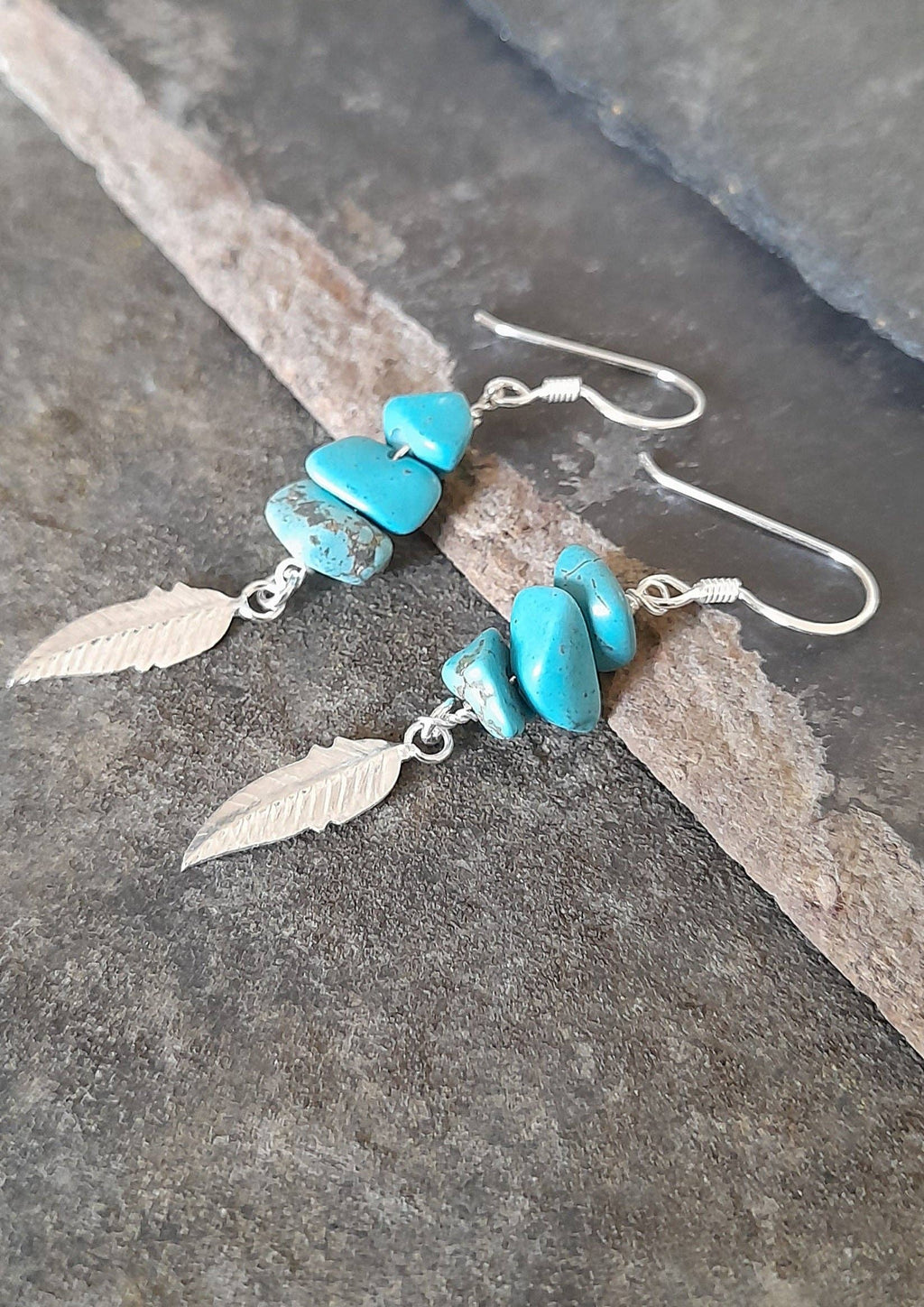 Turquoise & Feather Earrings 35MM DROP