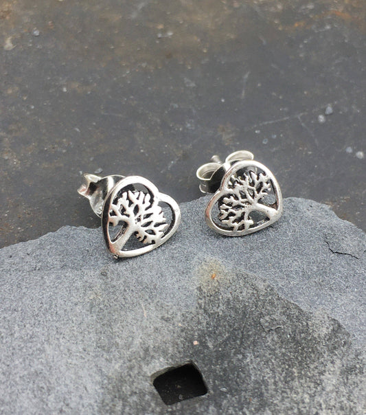 Blue Lily 925 - Tree of life Heart stud