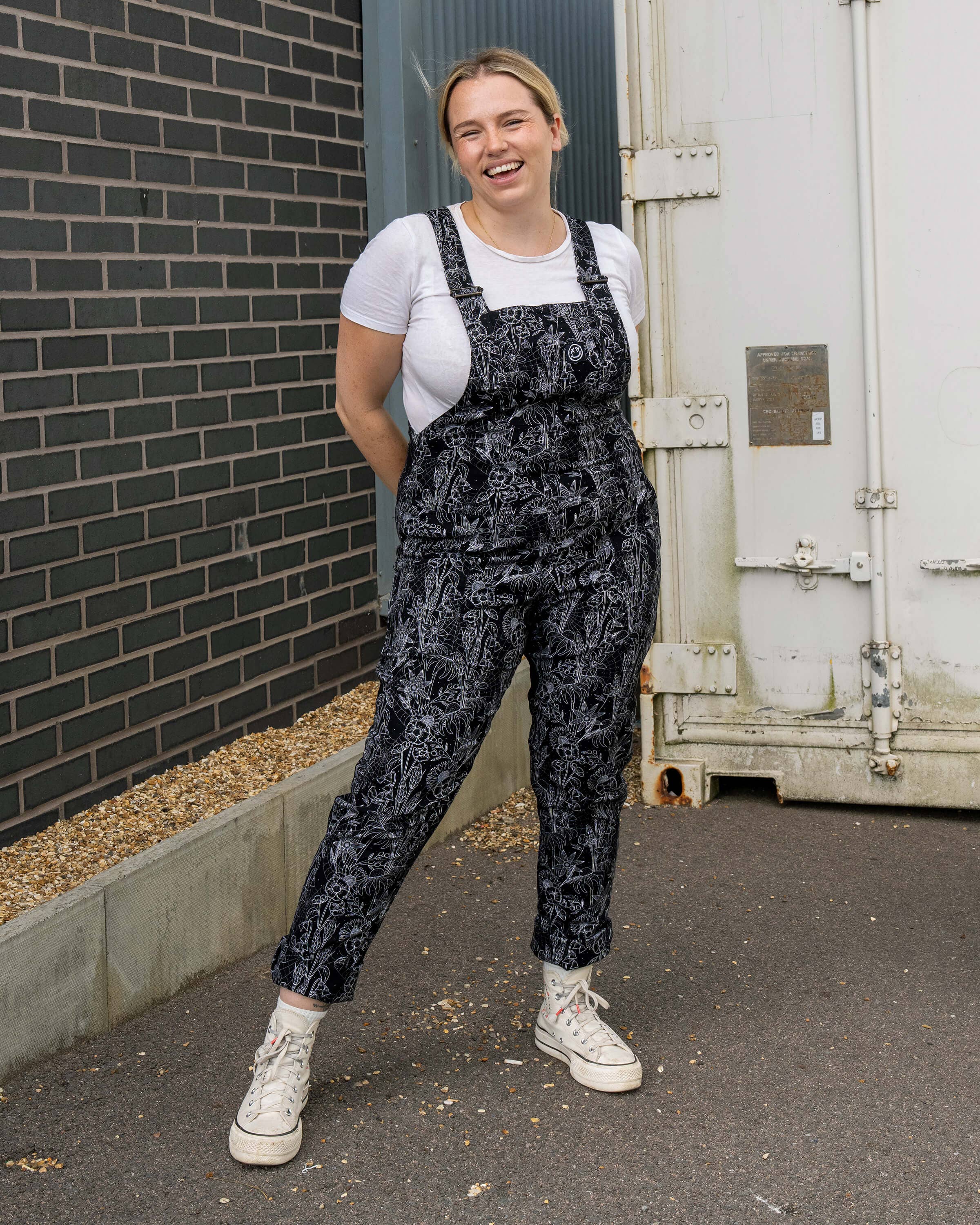 Rebel Romance Black Floral Cobweb Stretch Dungarees