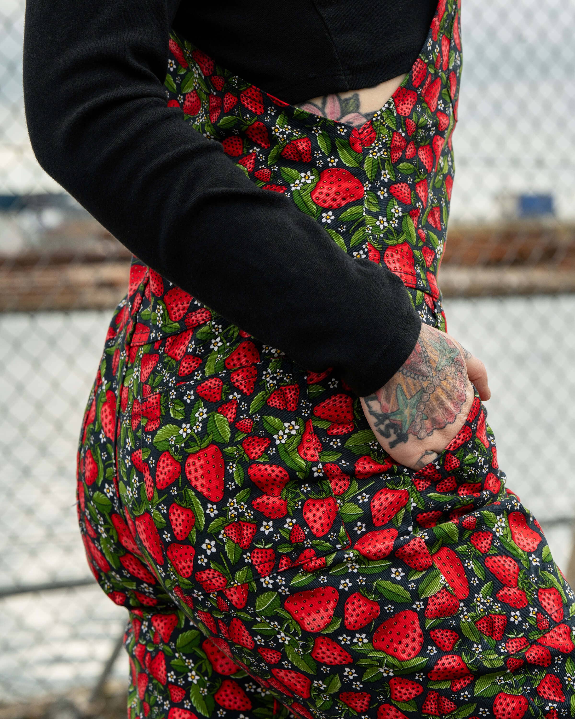 Rebel Romance Strawberry Field Stretch Dungarees