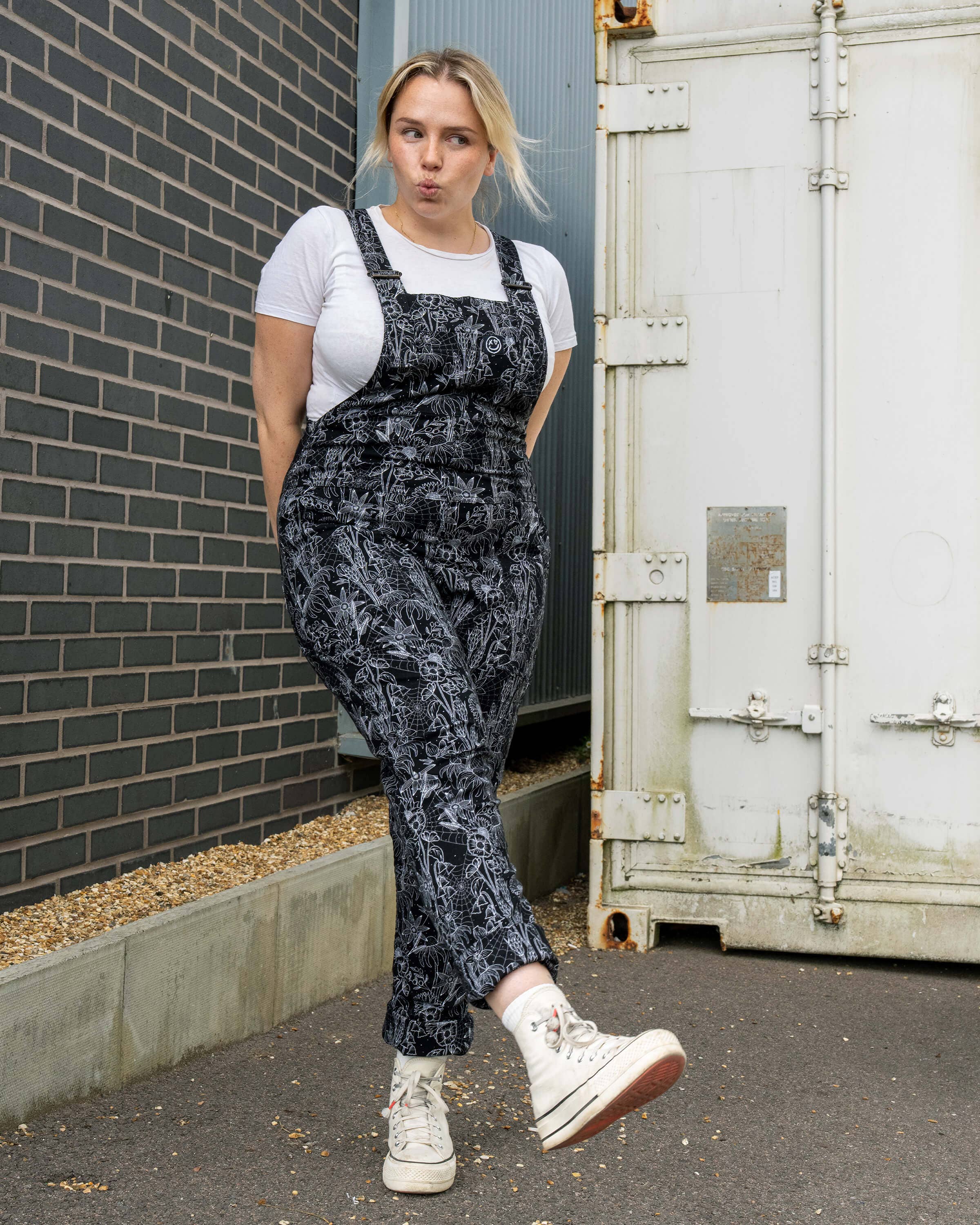 Rebel Romance Black Floral Cobweb Stretch Dungarees