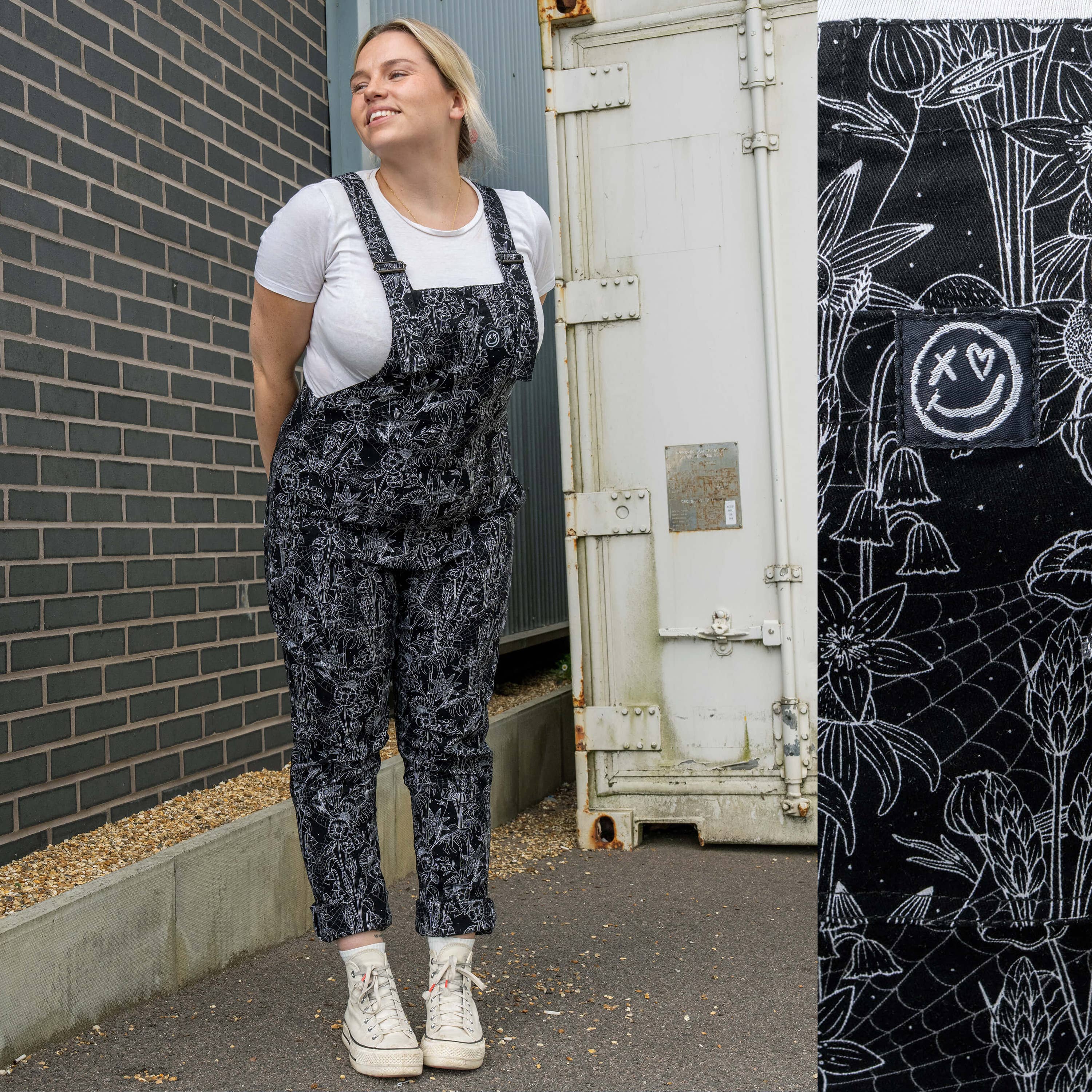 Rebel Romance Black Floral Cobweb Stretch Dungarees