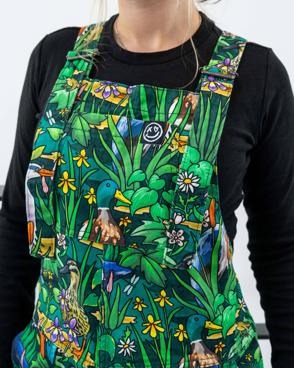 Rebel Romance Pond Birds Stretch Dungarees