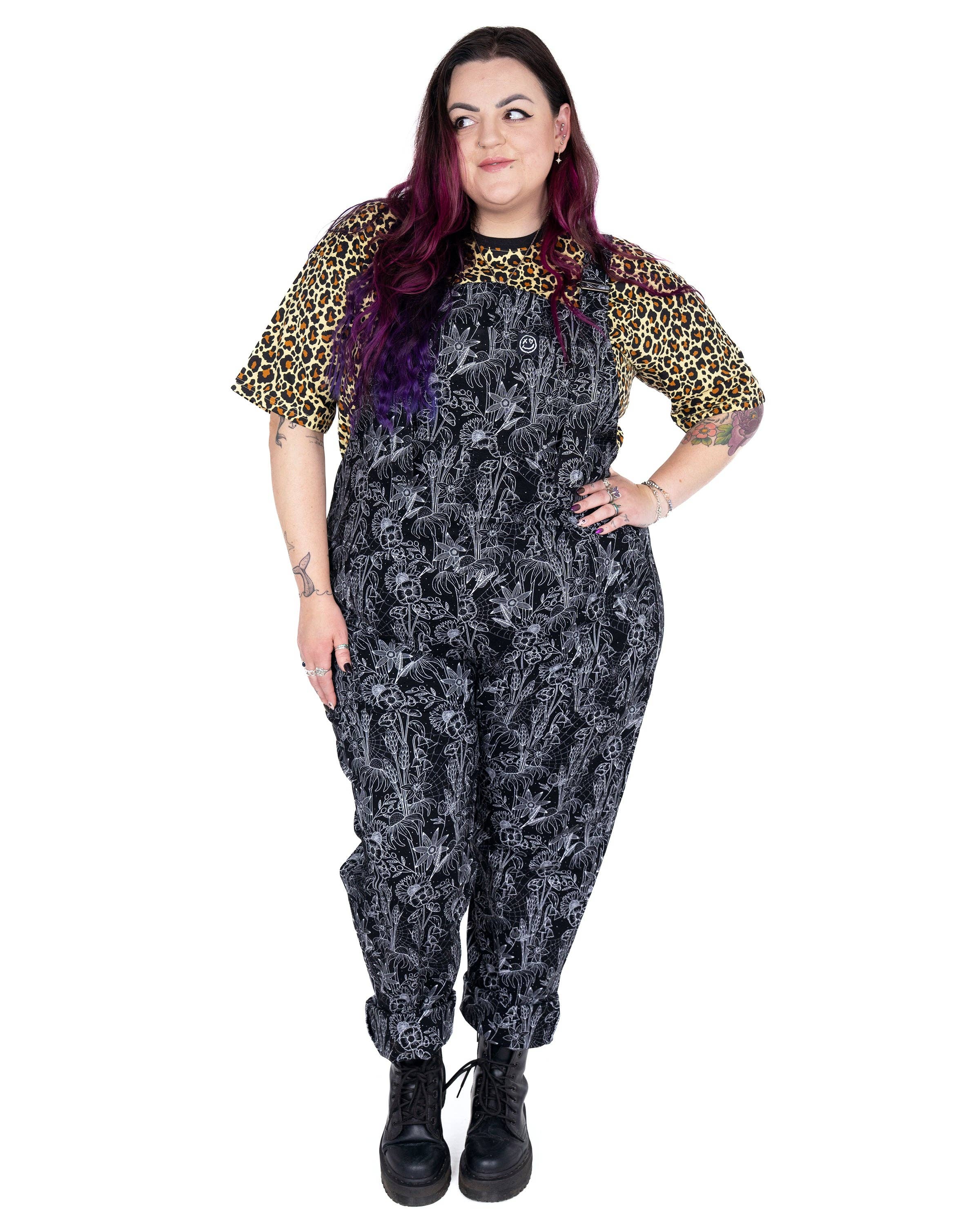 Rebel Romance Black Floral Cobweb Stretch Dungarees